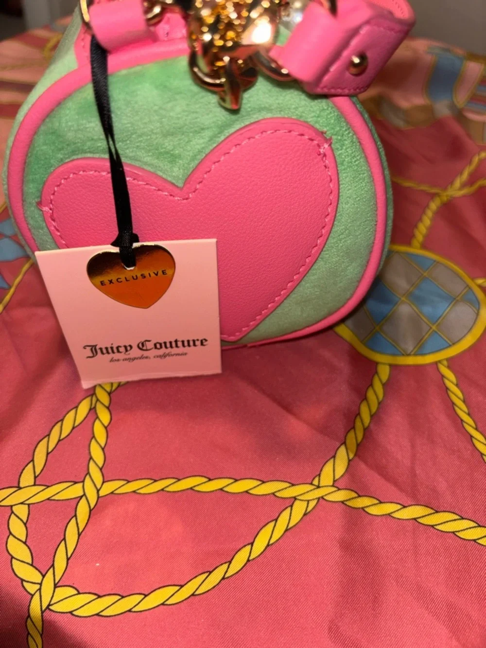 Juicy Couture Retro Green and Pink HandBag with Complimentary bag charms